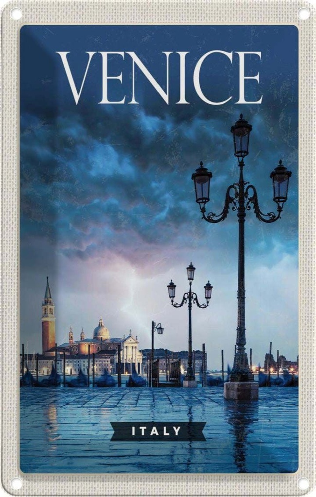 [LA-1782048] Blechschild 18x12 cm Venice Italy Poster Blitz Gewitter Bildmotiv Reisemotiv Abenteuer Reisen Urlaub