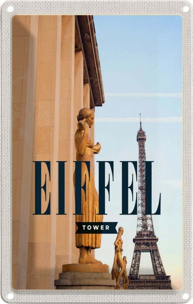 [LA-1782053] Blechschild 18x12 cm Eiffel Tower Skulpturen Bildmotiv Reisemotiv Abenteuer Reisen Urlaub