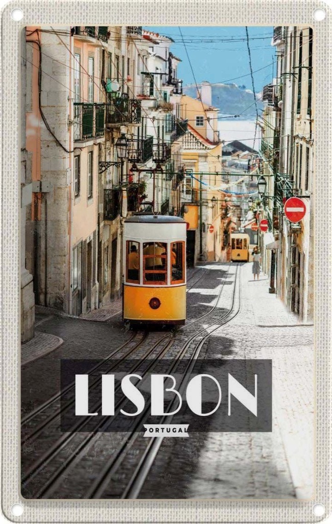 [LA-1782055] Blechschild 18x12 cm Lisbon Portugal Straßenbahn Bildmotiv Reisemotiv Abenteuer Reisen Urlaub
