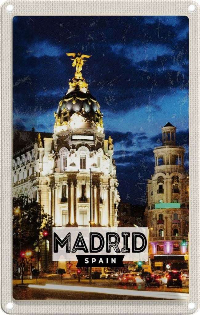 [LA-1782057] Blechschild 18x12 cm Madrid Spain Retro Nacht Poster Bildmotiv Reisemotiv Abenteuer Reisen Urlaub
