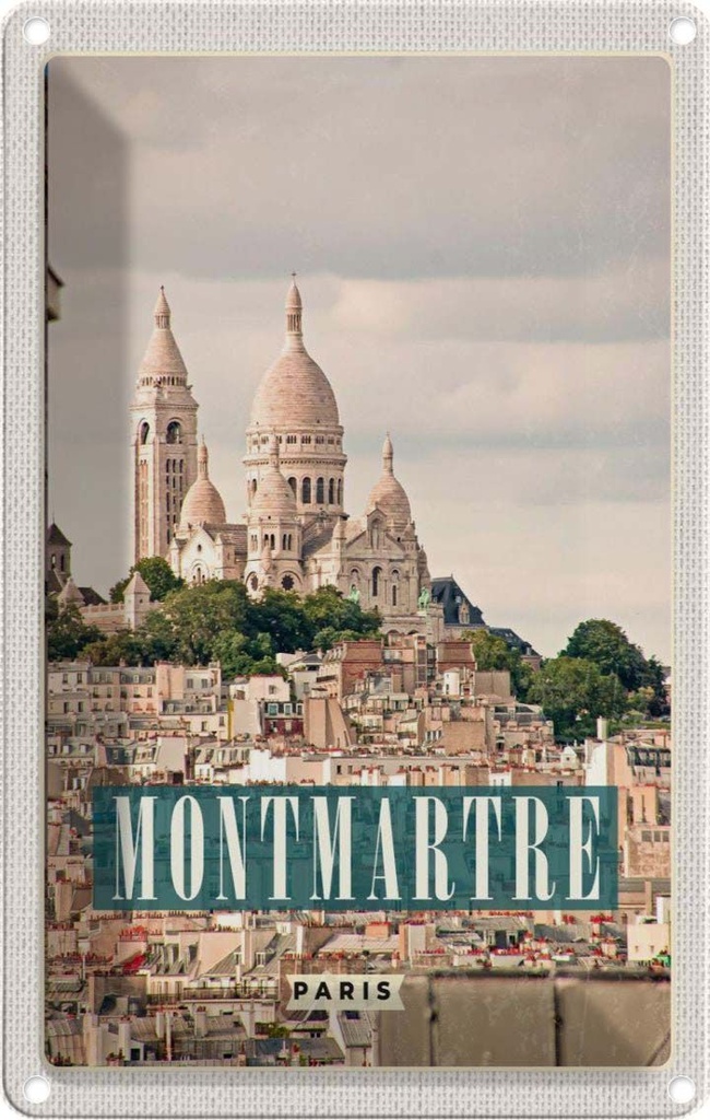[LA-1782059] Blechschild 18x12 cm Montamartre Paris Panorama Poster Bildmotiv Reisemotiv Abenteuer Reisen Urlaub