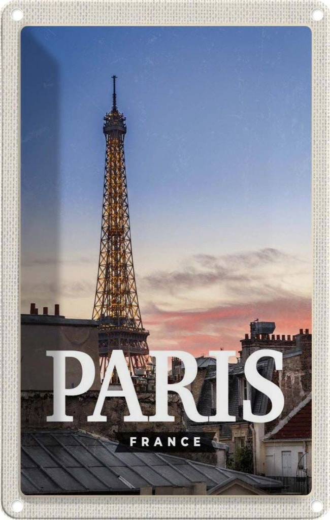 [LA-1782062] Blechschild 18x12 cm Paris France Sonnenuntergang Bildmotiv Reisemotiv Abenteuer Reisen Urlaub
