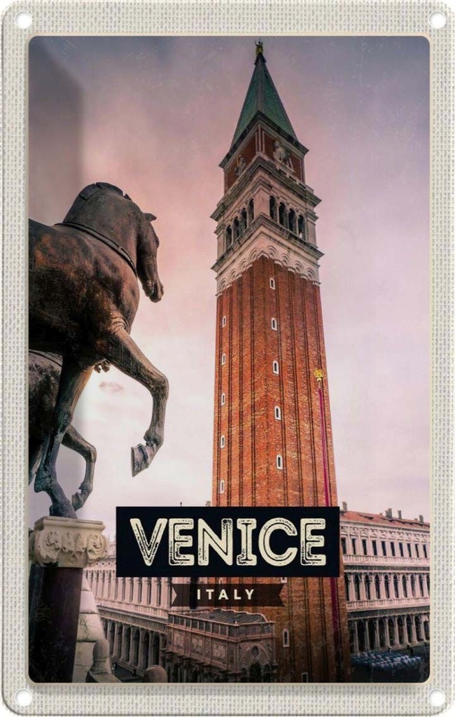 [LA-1782064] Blechschild 18x12 cm Venice Italy Italien Pferd Geschenk Bildmotiv Reisemotiv Abenteuer Reisen Urlaub