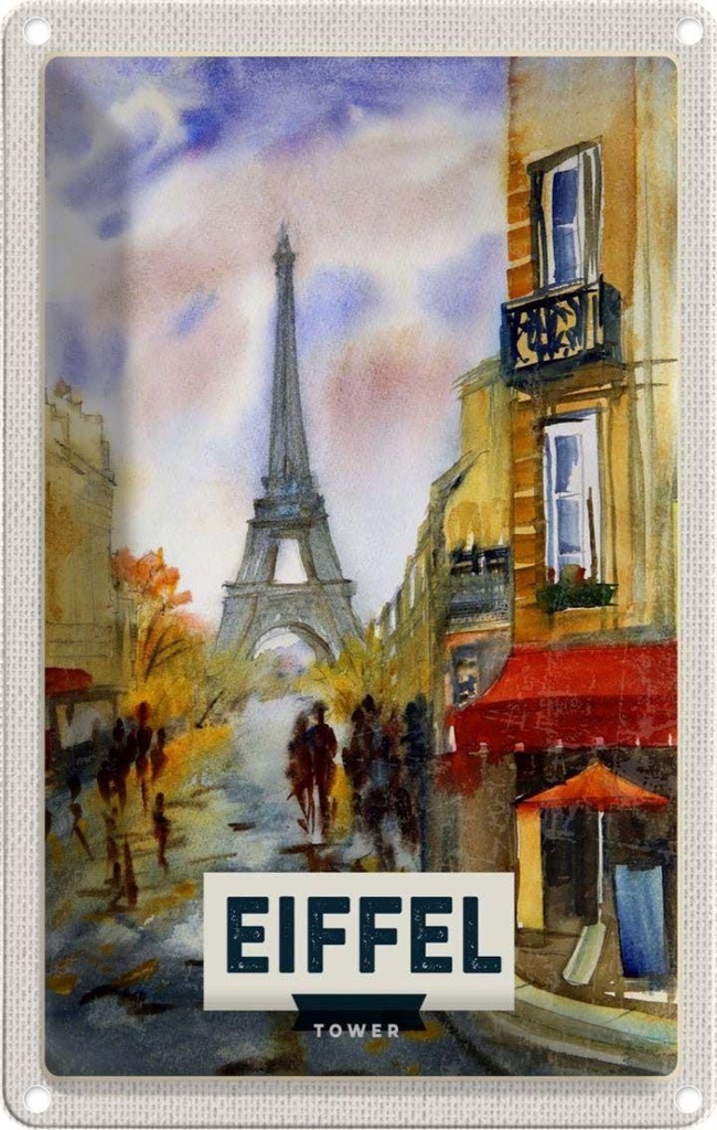 [LA-1782068] Blechschild 18x12 cm Eiffel Tower malerisches Bild Kunst Bildmotiv Reisemotiv Abenteuer Reisen Urlaub