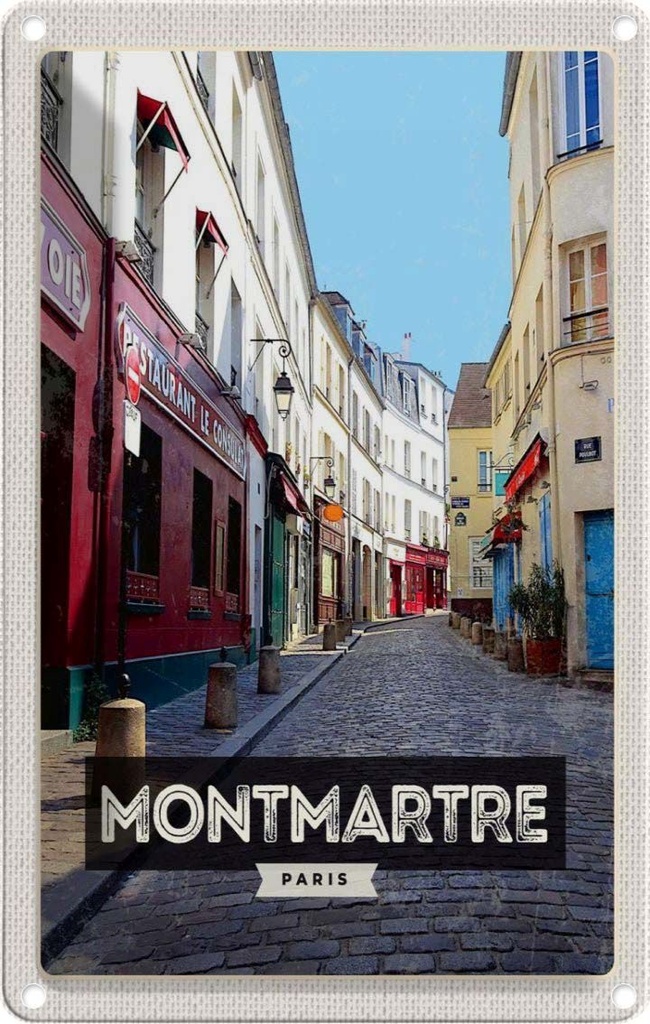 [LA-1782073] Blechschild 18x12 cm Montmartre Paris Altstadt Reiseziel Bildmotiv Reisemotiv Abenteuer Reisen Urlaub