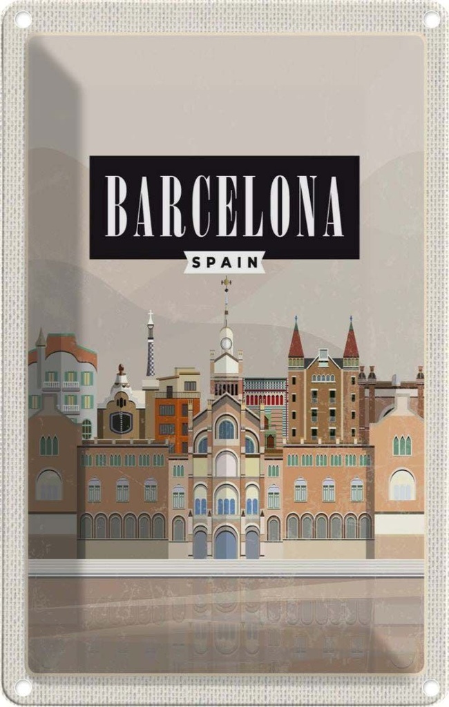 [LA-1782089] Blechschild 18x12 cm Barcelona Spain malerisches Bild Bildmotiv Reisemotiv Abenteuer Reisen Urlaub