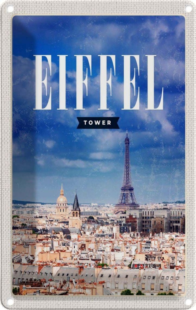 [LA-1782092] Blechschild 18x12 cm Eiffel tower Panorama Bild Retro Bildmotiv Reisemotiv Abenteuer Reisen Urlaub