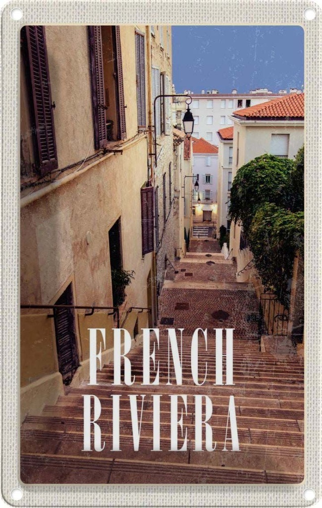 [LA-1782093] Blechschild 18x12 cm French Riviera Architektur Geschenk Bildmotiv Reisemotiv Abenteuer Reisen Urlaub Häuser