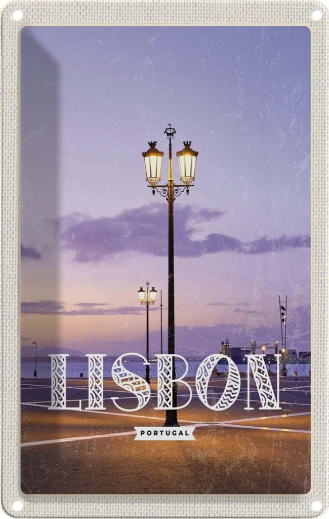 [LA-1782094] Blechschild 18x12 cm Lisbon Portugal Sonnenuntergang Bildmotiv Reisemotiv Abenteuer Reisen Urlaub
