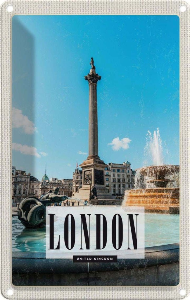 [LA-1782102] Blechschild 18x12 cm London UK Brunnen Trafalgar Square Bildmotiv Reisemotiv Abenteuer Reisen Urlaub