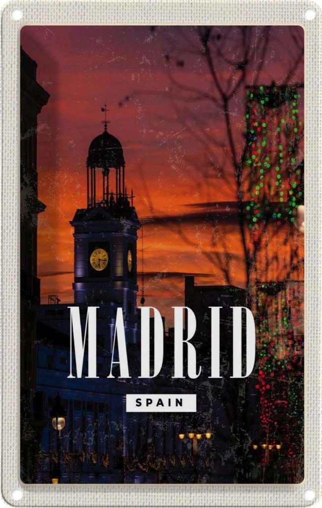 [LA-1782103] Blechschild 18x12 cm Madrid Spain Sonnenuntergang Bildmotiv Reisemotiv Abenteuer Reisen Urlaub