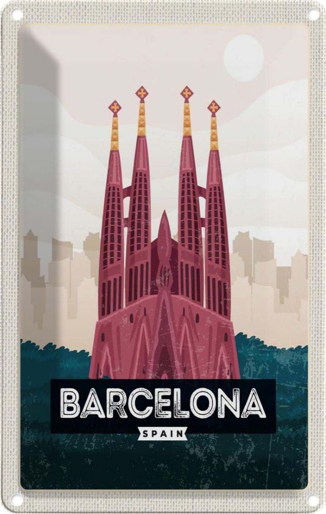 [LA-1782106] Blechschild 18x12 cm Barcelona Spain malerisches Bild Bildmotiv Reisemotiv Abenteuer Reisen Urlaub