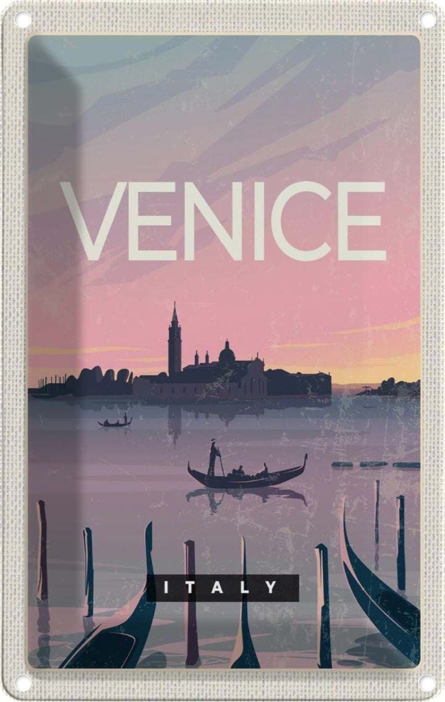 [LA-1782110] Blechschild 18x12 cm Venice Italy Boot malerisches Bild Bildmotiv Reisemotiv Abenteuer Reisen Urlaub