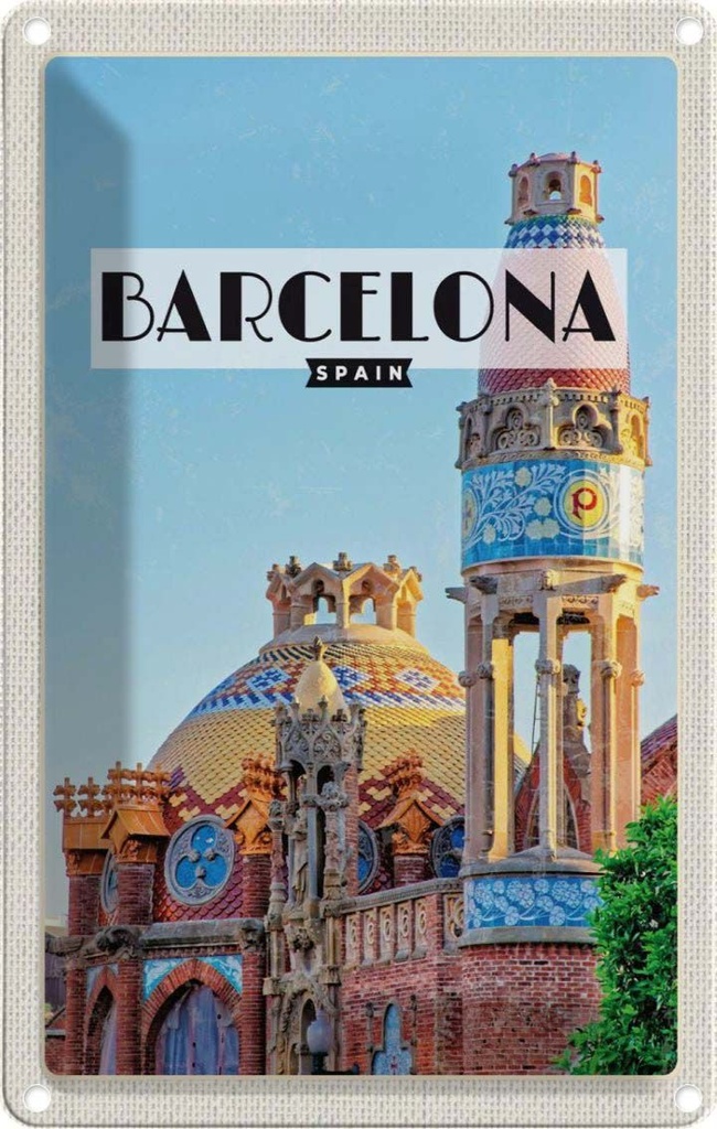 [LA-1782116] Blechschild 18x12 cm Barcelona Reiseziel Mosaikstil Bildmotiv Reisemotiv Abenteuer Reisen Urlaub