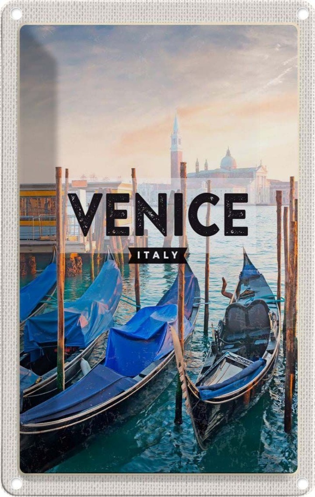 [LA-1782120] Blechschild 18x12 cm Venice Venedig Boote Meer Geschenk Bildmotiv Reisemotiv Abenteuer Reisen Urlaub