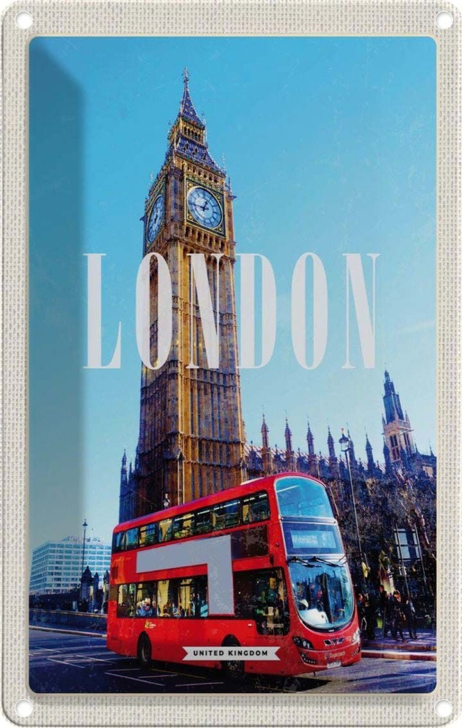 [LA-1782122] Blechschild 18x12 cm London red Reisen Urlaub Bus roter Big Ben Bildmotiv Reisemotiv Abenteuer
