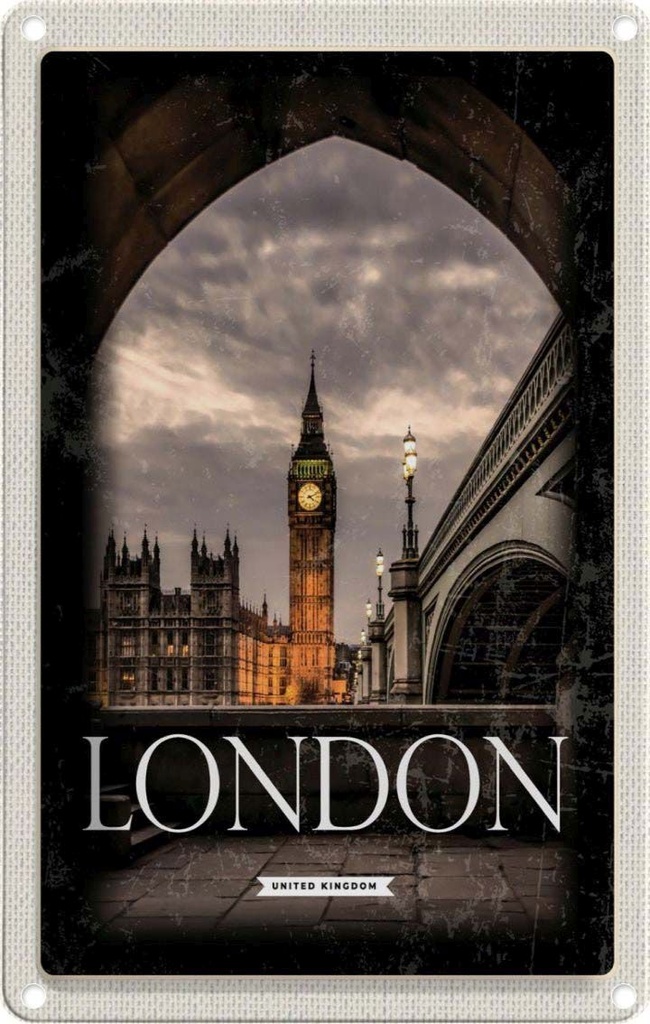 [LA-1782127] Blechschild 18x12 cm London UK Urlaub Big Ben Nacht Retro Bildmotiv Reisemotiv Abenteuer Reisen