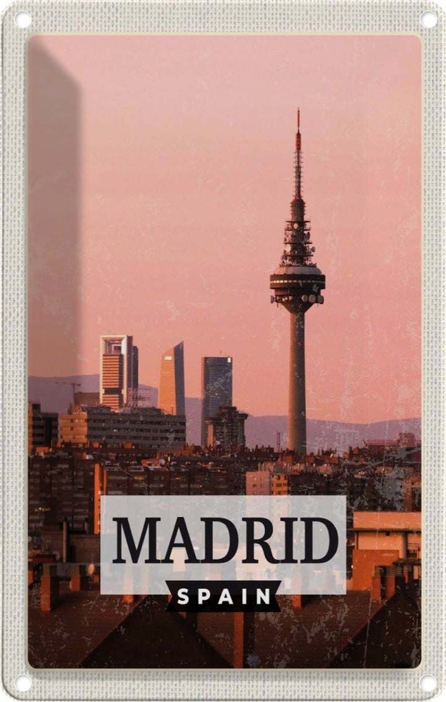 [LA-1782128] Blechschild 18x12 cm Madrid Spanien Architektur Retro Bildmotiv Reisemotiv Abenteuer Reisen Urlaub Häuser