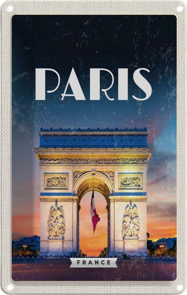 [LA-1782129] Blechschild 18x12 cm Paris France Urlaub Arc de Triomphe Retro Bildmotiv Reisemotiv Abenteuer Reisen
