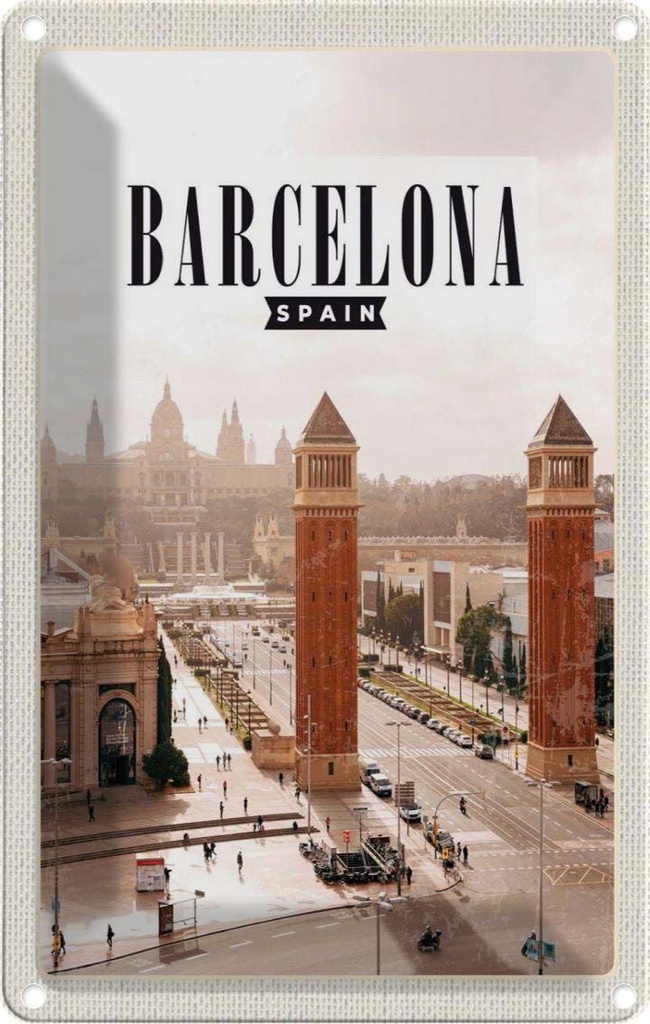 [LA-1782131] Blechschild 18x12 cm Barcelona Spanien Panorama Bildmotiv Reisemotiv Abenteuer Reisen Urlaub