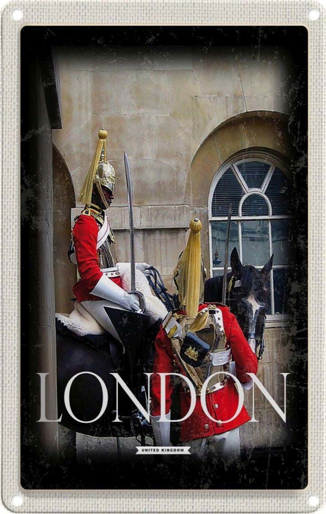 [LA-1782132] Blechschild 18x12 cm London England Soldat Pferd Bildmotiv Reisemotiv Abenteuer Reisen Urlaub