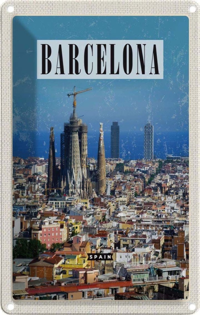 [LA-1782141] Blechschild 18x12 cm Barcelona Spanien Blick auf Stadt Bildmotiv Reisemotiv Abenteuer Reisen Urlaub