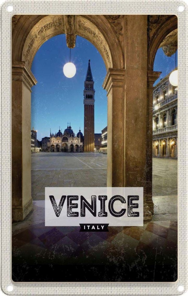 [LA-1782145] Blechschild 18x12 cm Venice Italien Architektur Nacht Bildmotiv Reisemotiv Abenteuer Reisen Urlaub Häuser