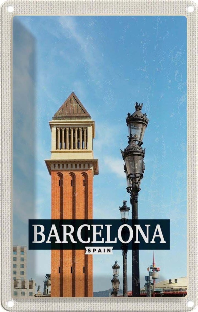 [LA-1782151] Blechschild 18x12 cm Barcelona Spanien Bild Tag Mosaik Bildmotiv Reisemotiv Abenteuer Reisen Urlaub