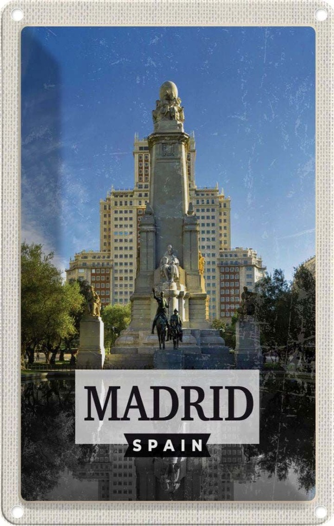 [LA-1782153] Blechschild 18x12 cm Madrid Spanien Pferd Panorama Bildmotiv Reisemotiv Abenteuer Reisen Urlaub