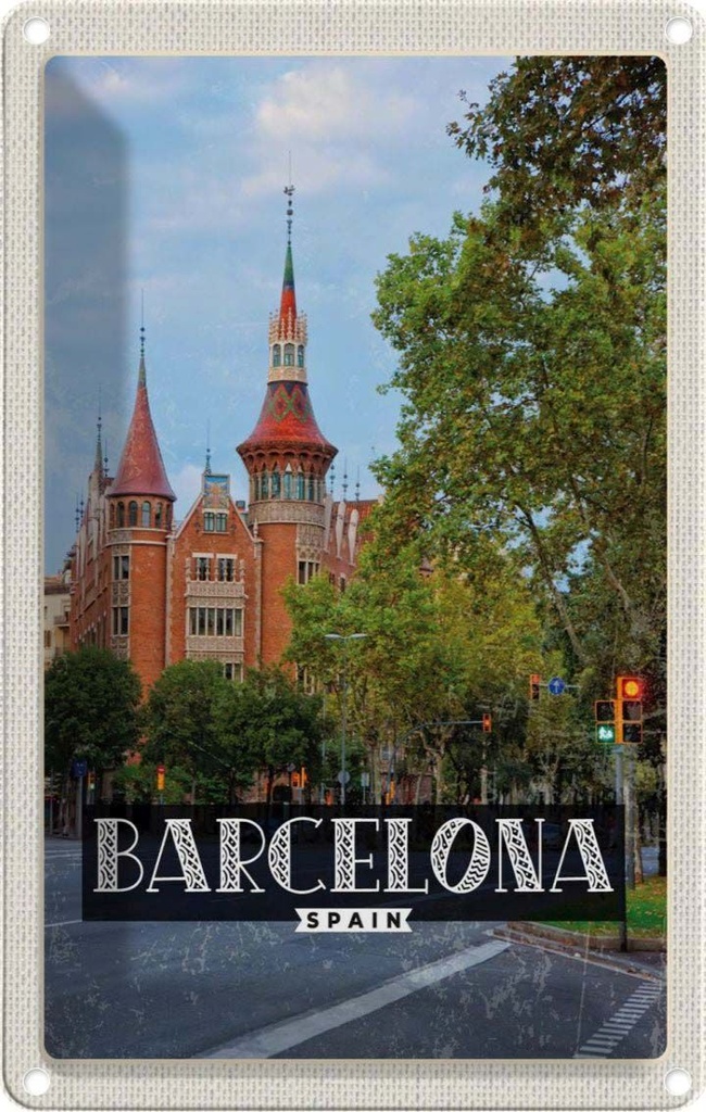 [LA-1782159] Blechschild 18x12 cm Barcelona SpanienInnenstadt Bildmotiv Reisemotiv Abenteuer Reisen Urlaub