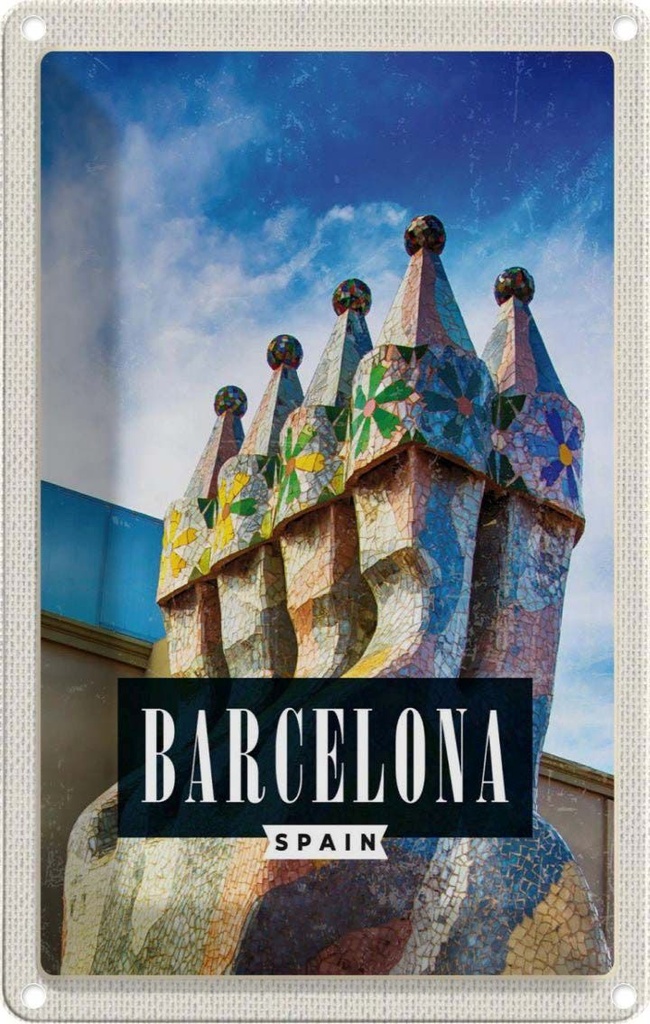 [LA-1782163] Blechschild 18x12 cm Barcelona Spanien Park Guell Bildmotiv Reisemotiv Abenteuer Reisen Urlaub