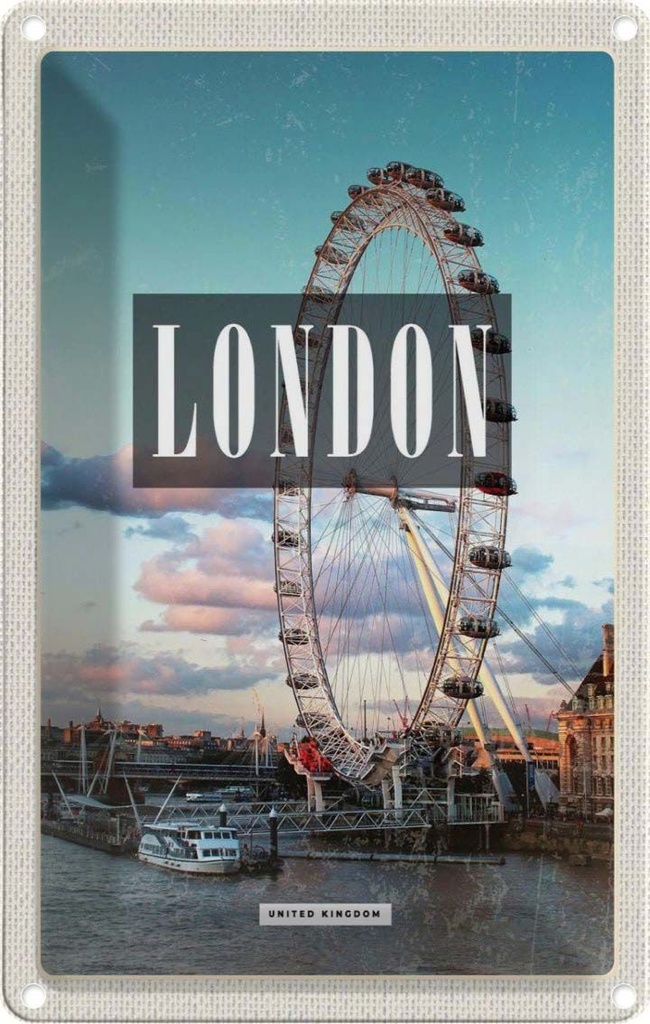 [LA-1782164] Blechschild 18x12 cm London Engalnd Eye Bildmotiv Reisemotiv Abenteuer Reisen Urlaub