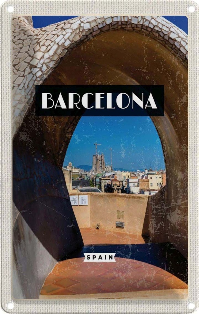 [LA-1782176] Blechschild 18x12 cm Barcelona Spanien Stadt Reiseziel Bildmotiv Reisemotiv Abenteuer Reisen Urlaub