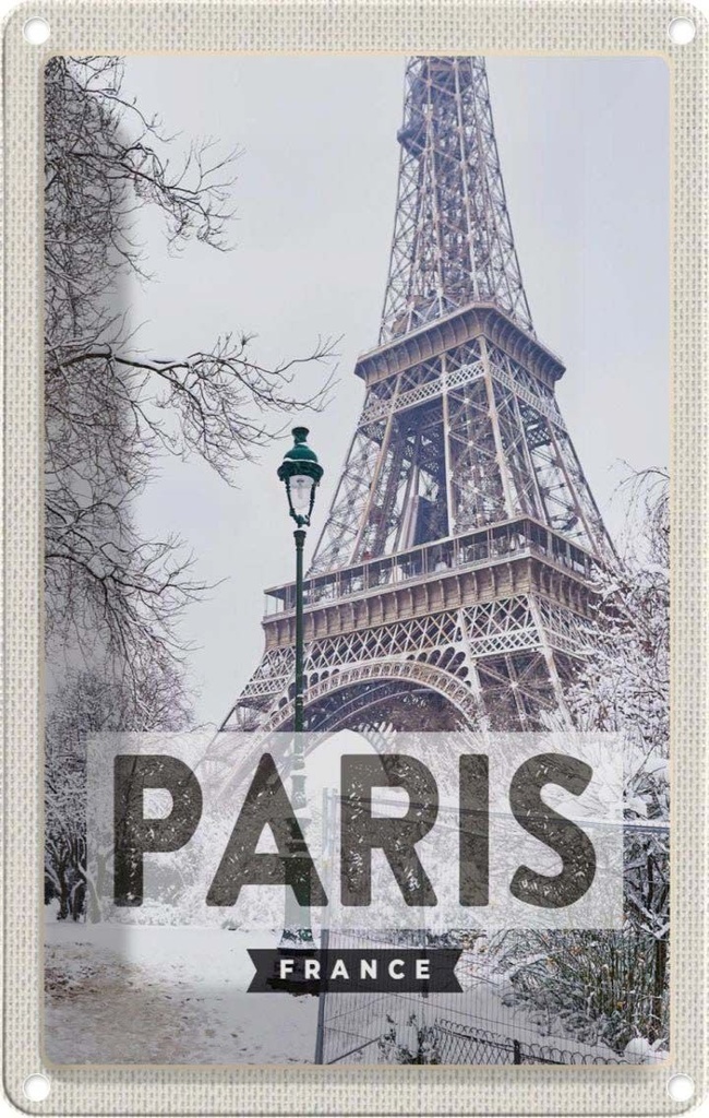 [LA-1782178] Blechschild 18x12 cm Paris Frankreich Eiffelturm Schnee Abenteuer Reisen Urlaub