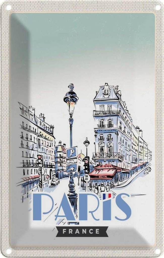 [LA-1782181] Blechschild 18x12 cm Paris Frankreich Stadt Kunstbild Bildmotiv Reisemotiv Abenteuer Reisen Urlaub