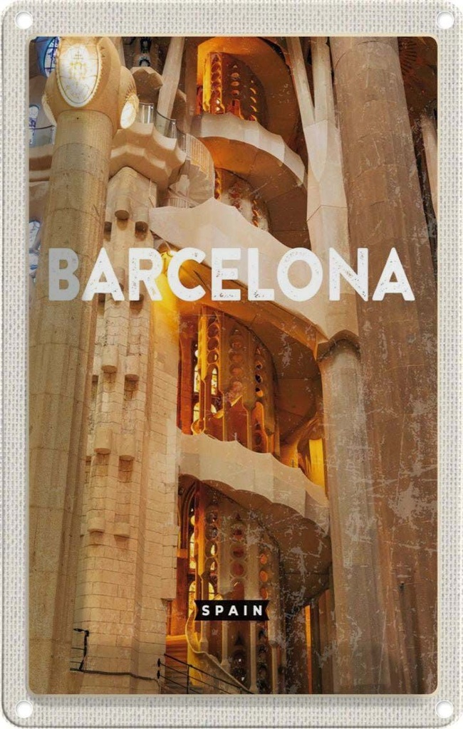 [LA-1782182] Blechschild 18x12 cm Barcelona Spanien Mittelalter Bild Bildmotiv Reisemotiv Abenteuer Reisen Urlaub