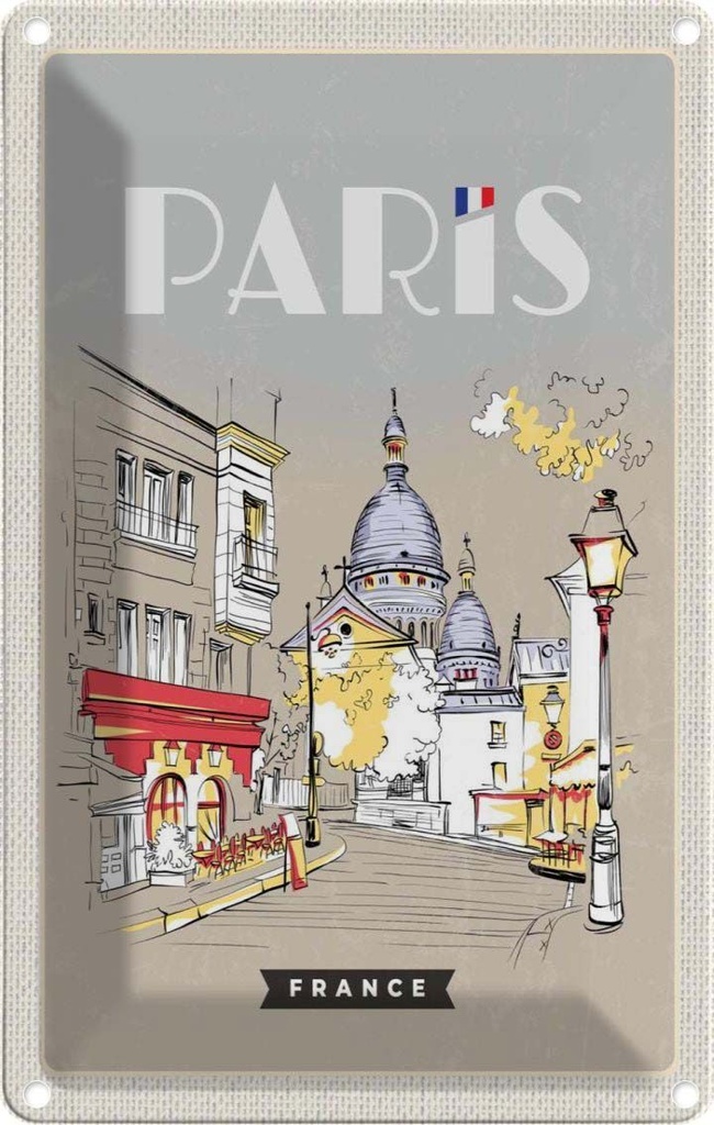 [LA-1782184] Blechschild 18x12 cm Paris Frankreich Gemälde Stadt Abenteuer Reisen Urlaub