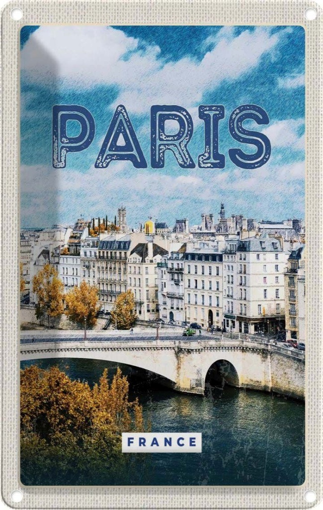 [LA-1782189] Blechschild 18x12 cm Paris Frankreich Trip Stadt Vintage Bildmotiv Reisemotiv Abenteuer Reisen Urlaub