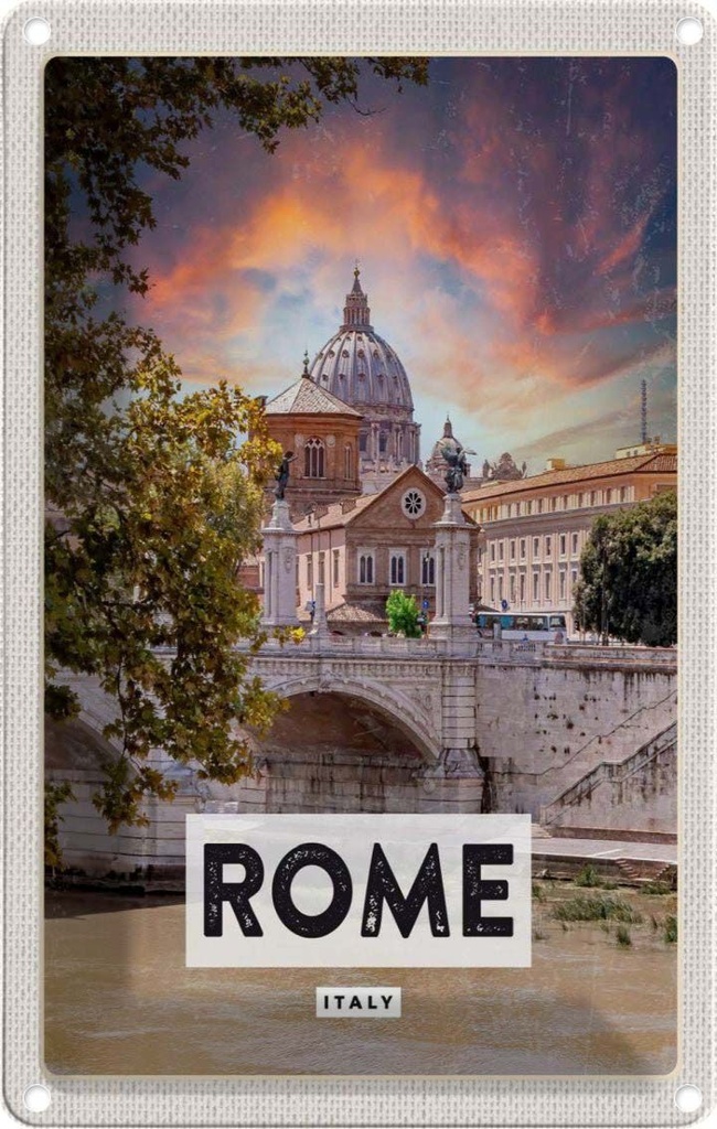 [LA-1782200] Blechschild 18x12 cm Rom Italien Fluss Kathedrale Bildmotiv Reisemotiv Abenteuer Reisen Urlaub