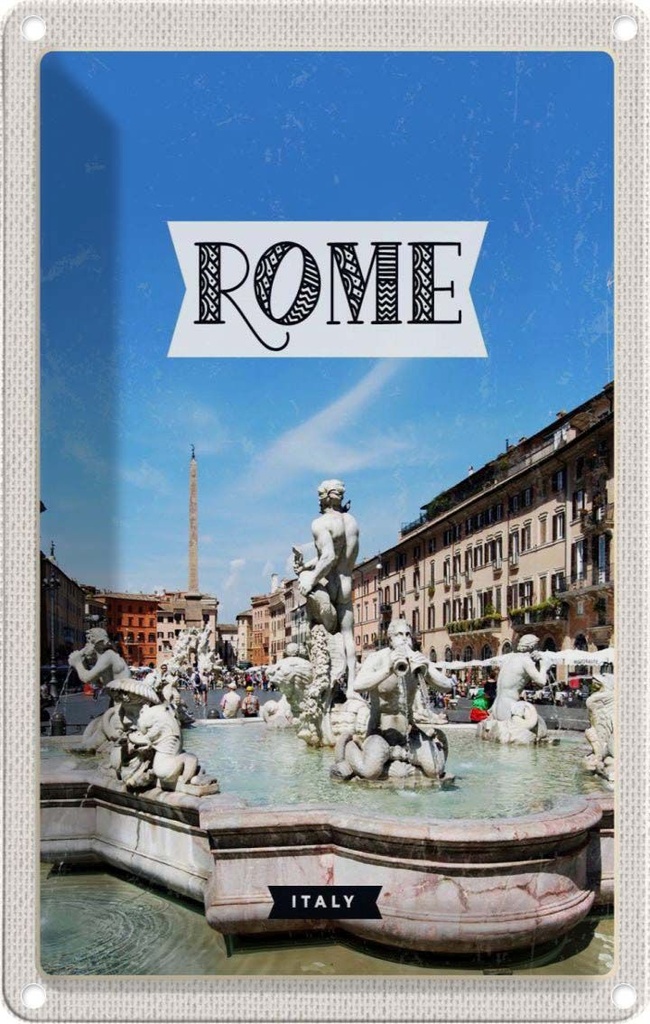 [LA-1782203] Blechschild 18x12 cm Rom Italien Brunnen Skulptur Bildmotiv Reisemotiv Abenteuer Reisen Urlaub