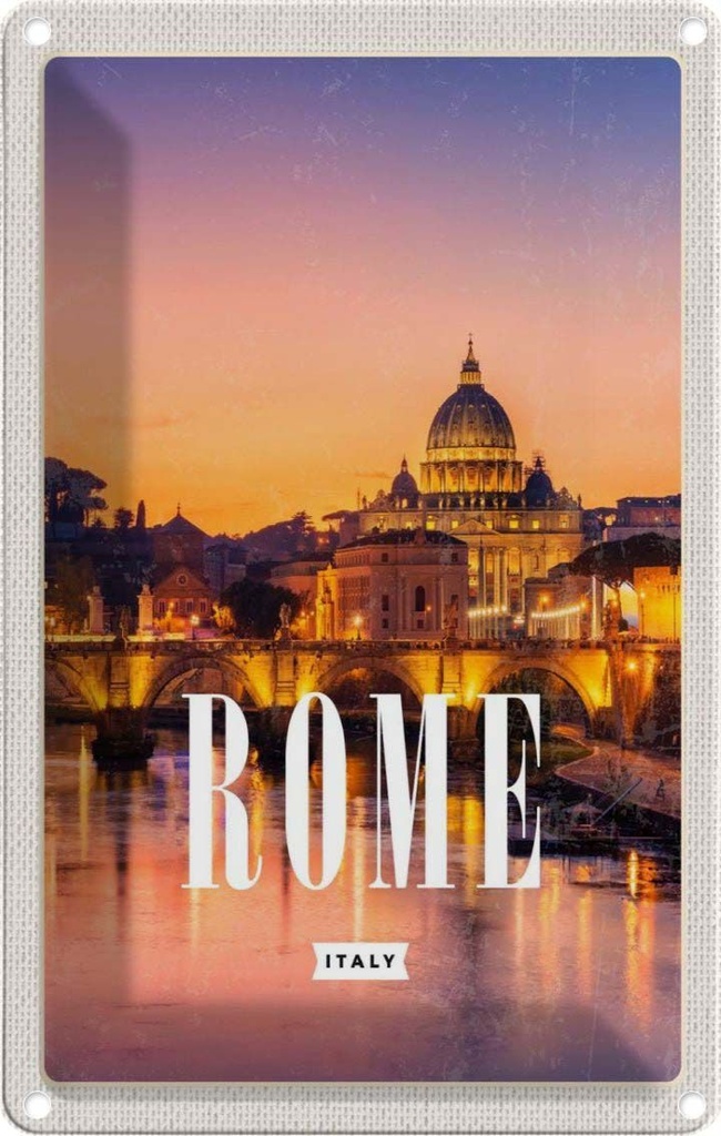 [LA-1782205] Blechschild 18x12 cm Rom Italien Stadt Kathedrale Nacht Bildmotiv Reisemotiv Abenteuer Reisen Urlaub