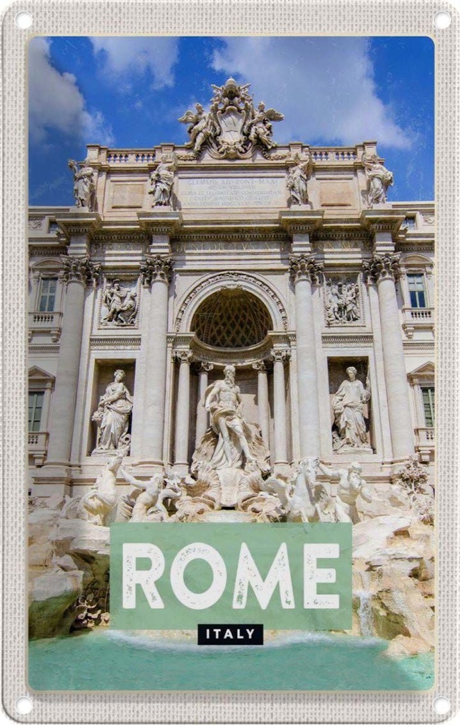 [LA-1782206] Blechschild 18x12 cm Rom Italien Trevi Fountain Brunnen Bildmotiv Reisemotiv Abenteuer Reisen Urlaub