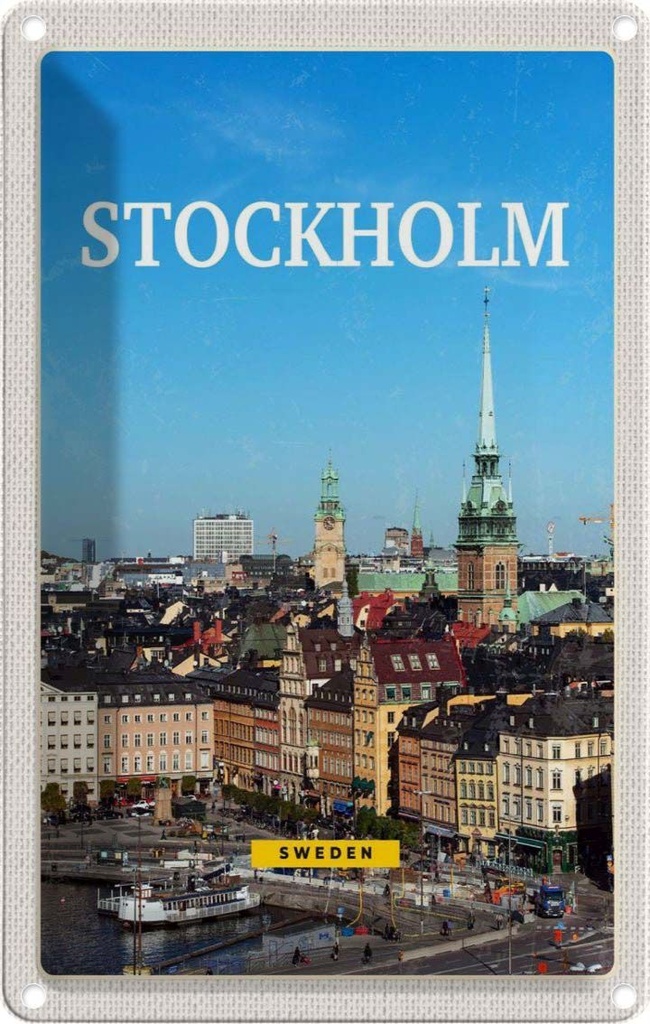 [LA-1782211] Blechschild 18x12 cm Stockholm Schweden Altstadt Reise Bildmotiv Reisemotiv Abenteuer Reisen Urlaub