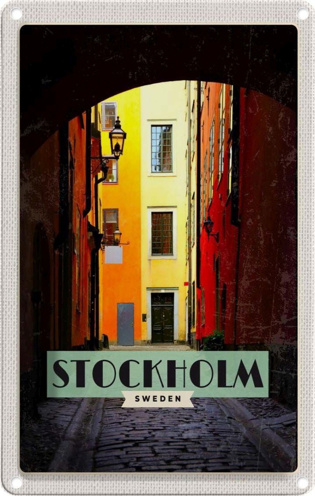 [LA-1782212] Blechschild 18x12 cm Stockholm Schweden Gasse Reise Bildmotiv Reisemotiv Abenteuer Reisen Urlaub