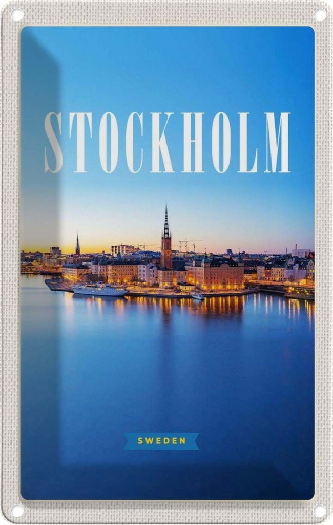[LA-1782214] Blechschild 18x12 cm Stockholm Schweden Meer Städtetrip Bildmotiv Reisemotiv Abenteuer Reisen Urlaub