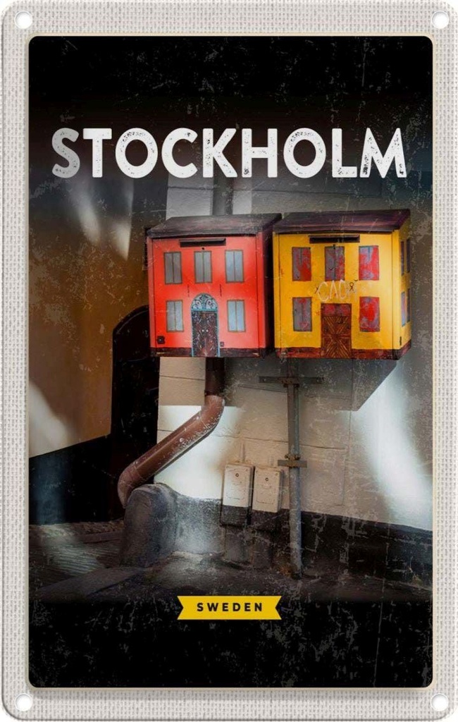 [LA-1782217] Blechschild 18x12 cm Stockholm Schweden Haus Kunst Bildmotiv Reisemotiv Abenteuer Reisen Urlaub