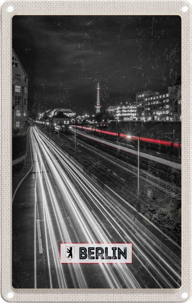 [LA-1782238] Blechschild 18x12 cm Berlin Deutschland Bahn Nacht Bildmotiv Reisemotiv Abenteuer Reisen Urlaub
