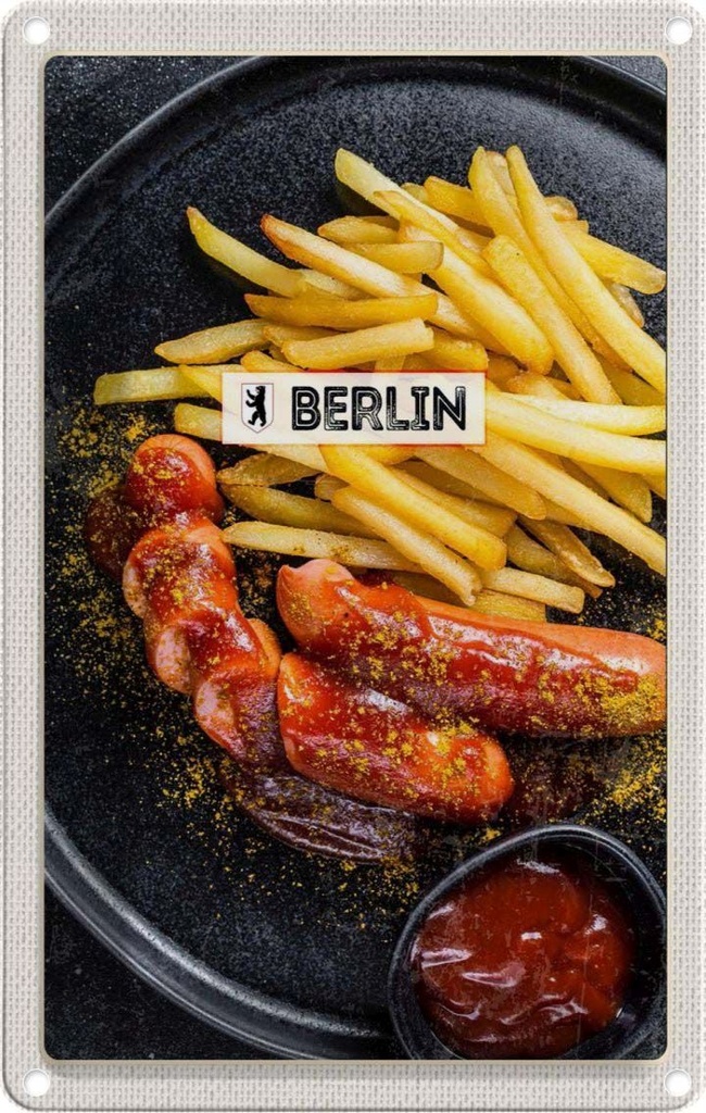 [LA-1782239] Blechschild 18x12 cm Berlin Deutschland Currywurst Essen Bildmotiv Reisemotiv Abenteuer Reisen Urlaub