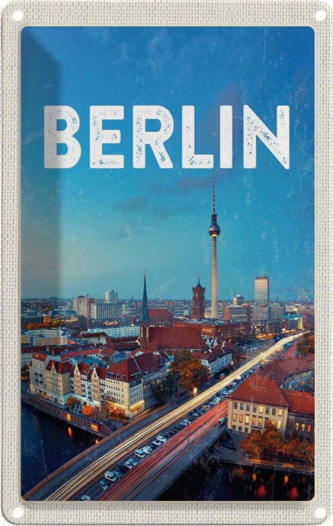 [LA-1782242] Blechschild 18x12 cm Berlin Deutschland Fernsehturm Bildmotiv Reisemotiv Abenteuer Reisen Urlaub
