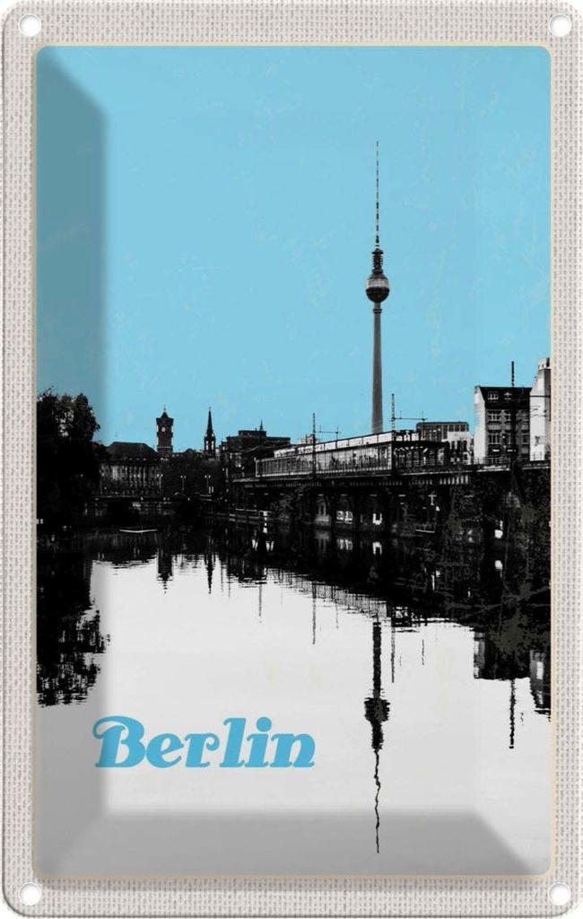 [LA-1782262] Blechschild 18x12 cm Berlin Deutschland schwarz weiß Fluss Bildmotiv Reisemotiv Abenteuer Reisen Urlaub
